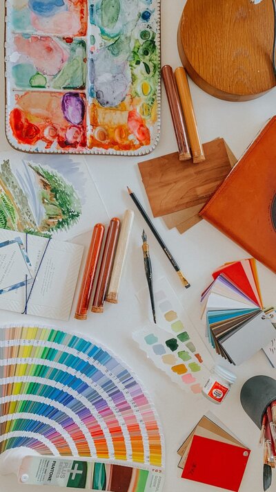 Watercolor supplies flat lay